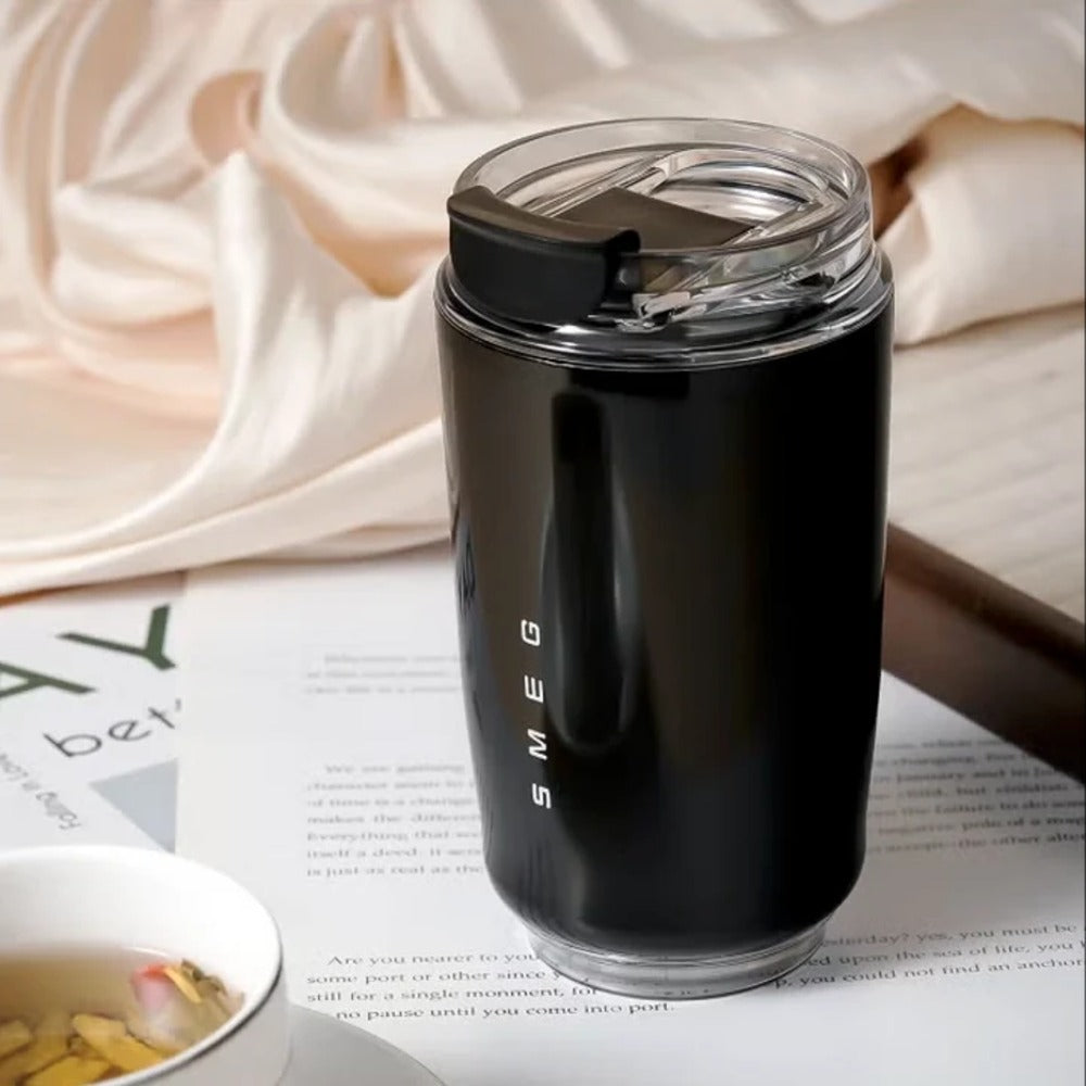 SMEG Black Stainless Steel Thermal Coffee Mug - 420ml