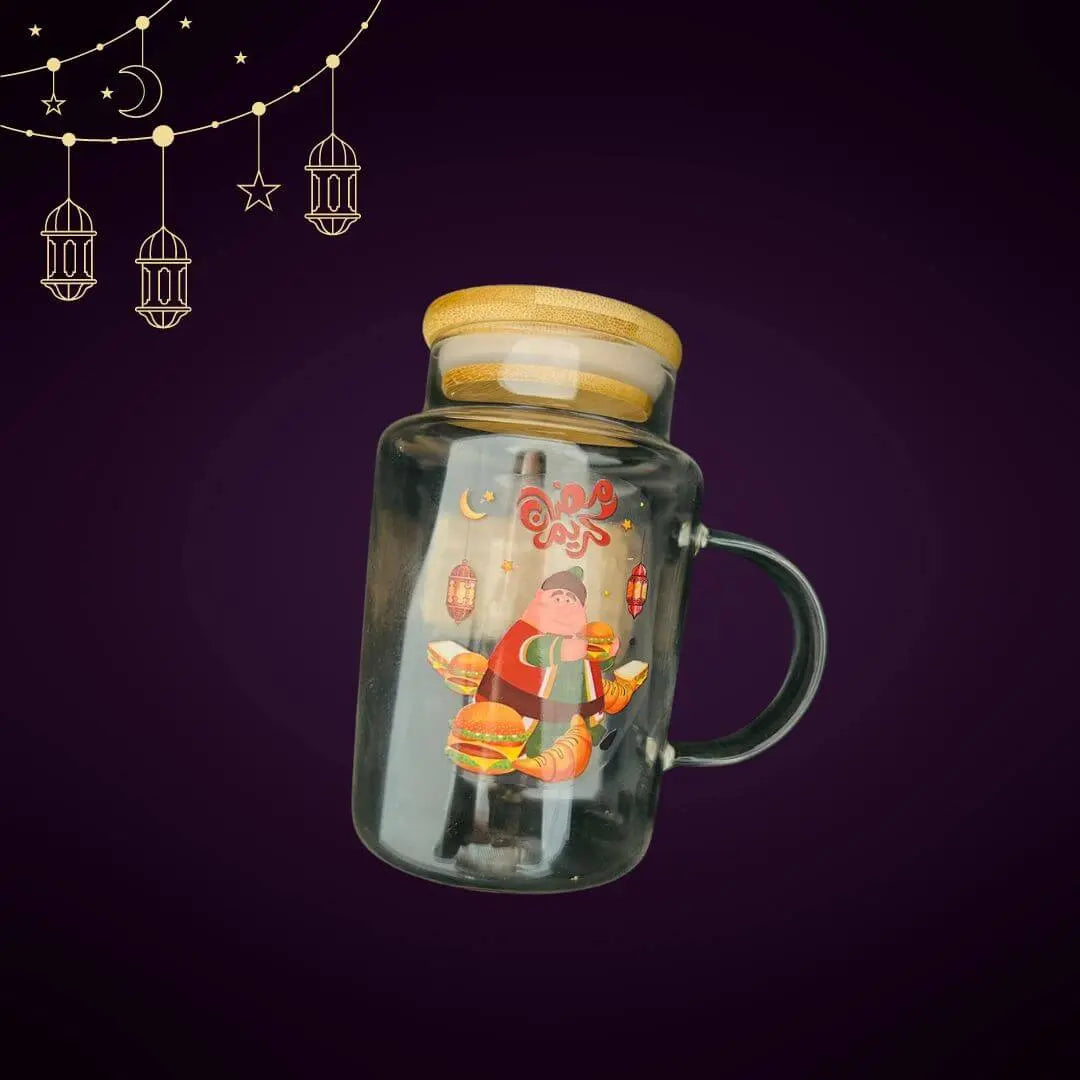 Ramadan Design - Glass Mug With Wooden Lid - 250 ml at Coffee & Cream Egypt