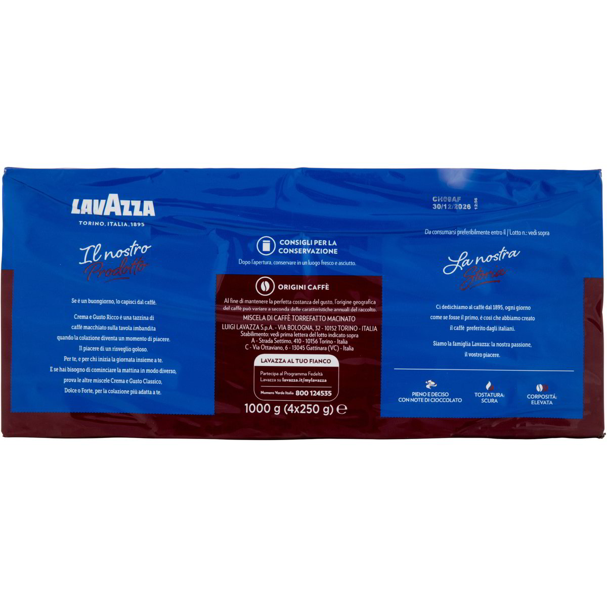Lavazza Crema e Gusto Ricco Ground Coffee - 4 x 250g