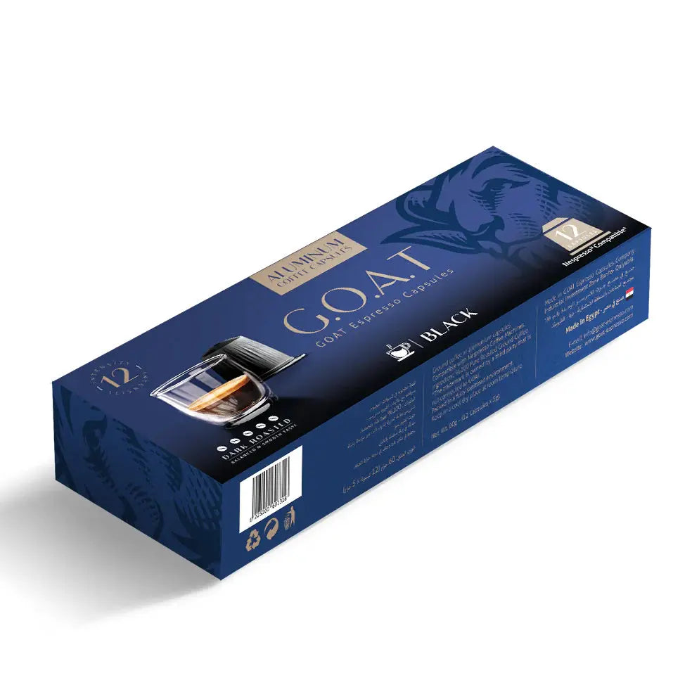 Order GOAT - Black Espresso Compatible By Nespresso-12 Aluminum Capsules for LE 225.00 at Coffee & Cream, All your coffee needs in one place. Shop Coffee, Beans, Ground Coffee, Instant Coffee, Creamers, Coffee Machines, Blenders, and more. 50+ Brands Moni