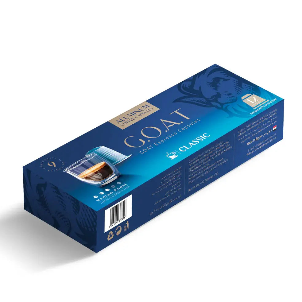 Order GOAT - Classic Espresso Compatible By Nespresso-12 Aluminum Capsules for LE 225.00 at Coffee & Cream, All your coffee needs in one place. Shop Coffee, Beans, Ground Coffee, Instant Coffee, Creamers, Coffee Machines, Blenders, and more. 50+ Brands Mo