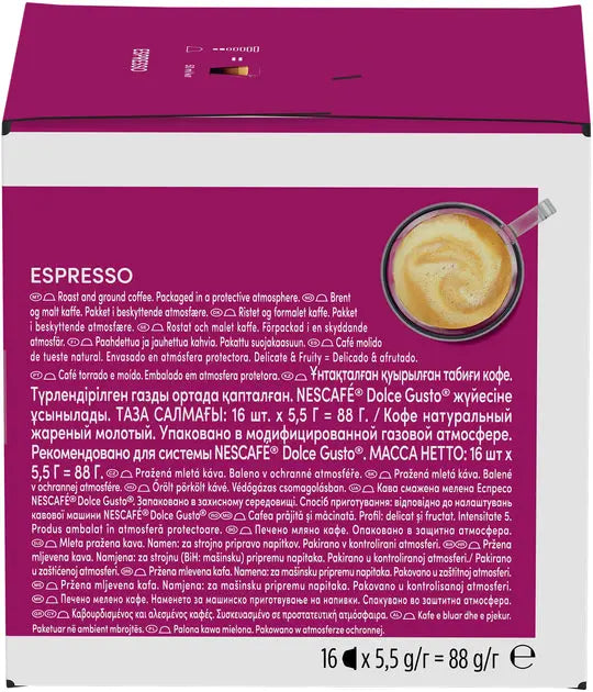 Order Nescafe Dolce Gusto Espresso 5 Coffee - 16 Capsules for LE 395.00 at Coffee & Cream, All your coffee needs in one place. Shop Coffee, Beans, Ground Coffee, Instant Coffee, Creamers, Coffee Machines, Blenders, Coffee and more. 50+ Brands Monin, Lavaz