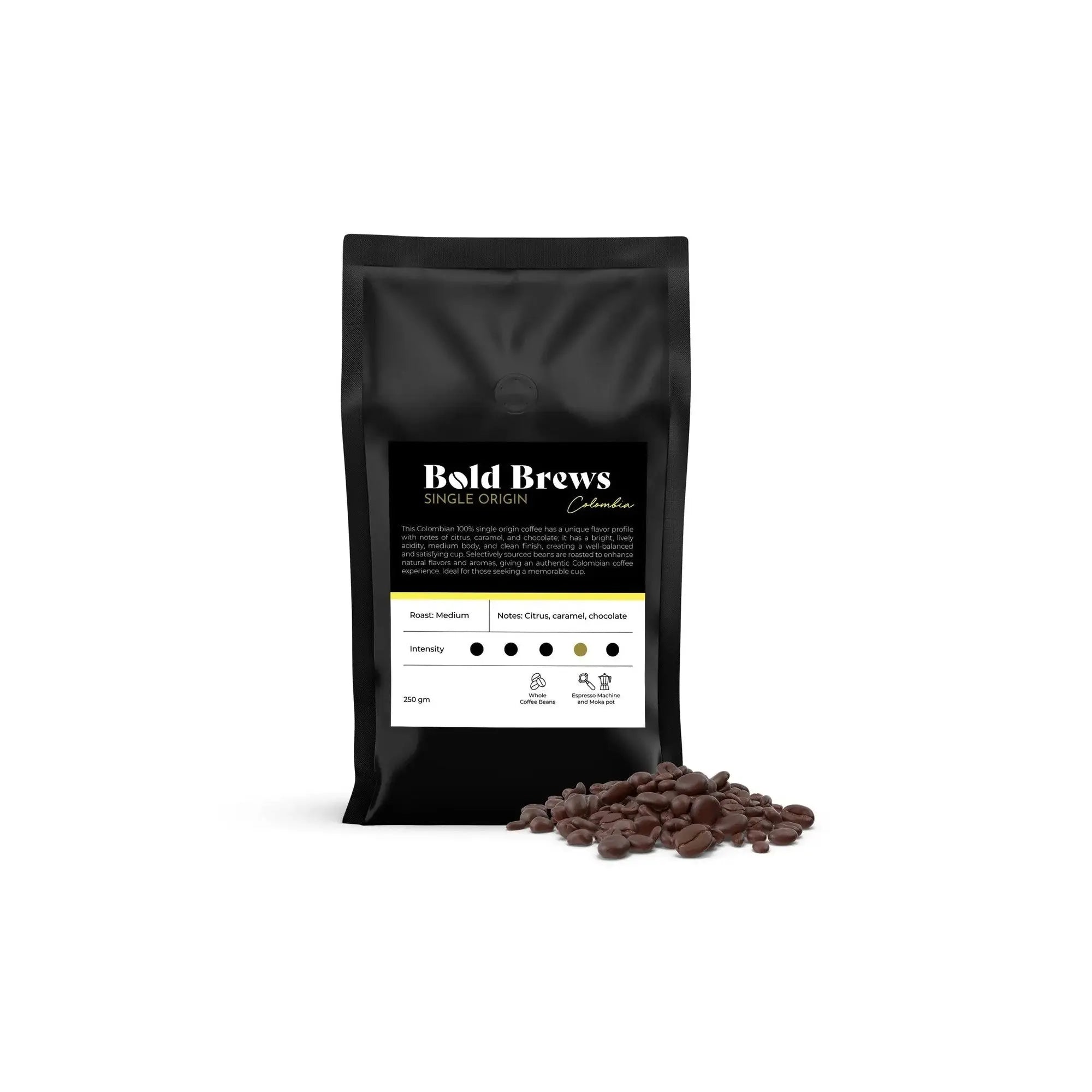 Order Bold Brews - Colombia Whole Coffee Beans (Single Origin) - 250g for LE 340.00 at Coffee & Cream, All your coffee needs in one place. Shop Coffee, Beans, Ground Coffee, Instant Coffee, Creamers, Coffee Machines, Blenders, and more. 50+ Brands Monin,