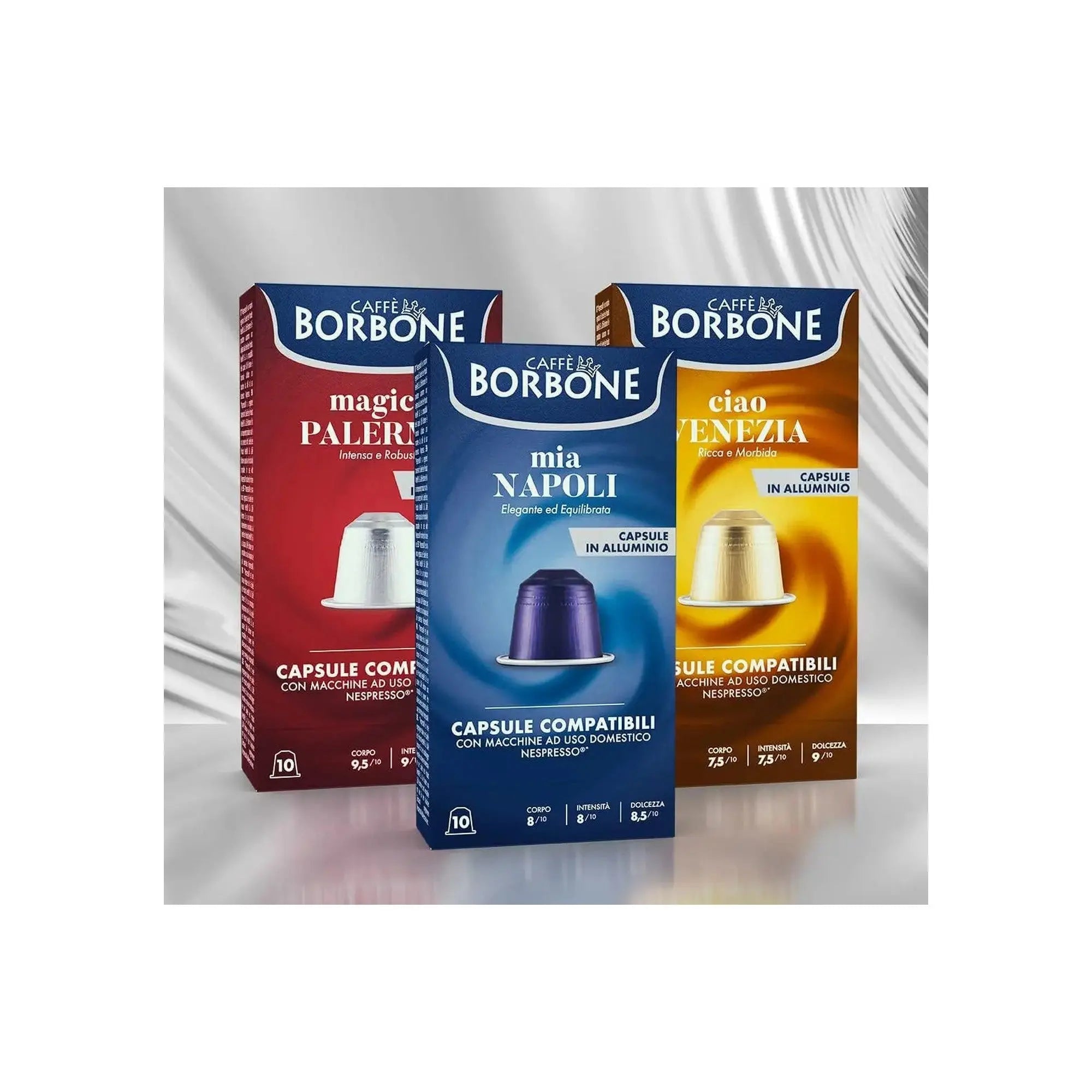 (100 Capsules) Caffe Borbone- Compatible by Nespresso - 3X10 capsules - Bundle Coffee & Cream