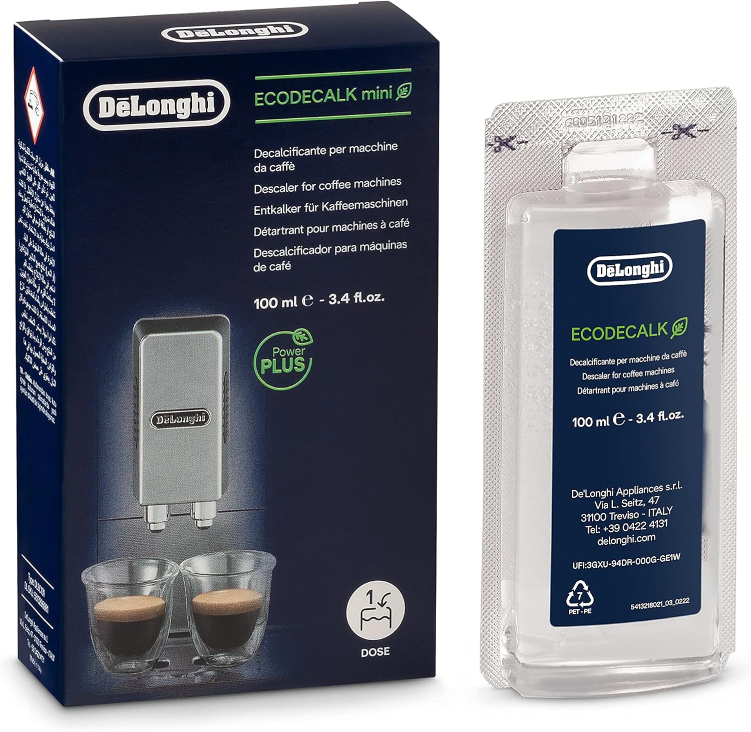 De'Longhi EcoDecalk - محلول إزالة الترسبات لماكينات القهوة والإسبريسو - 92 مل