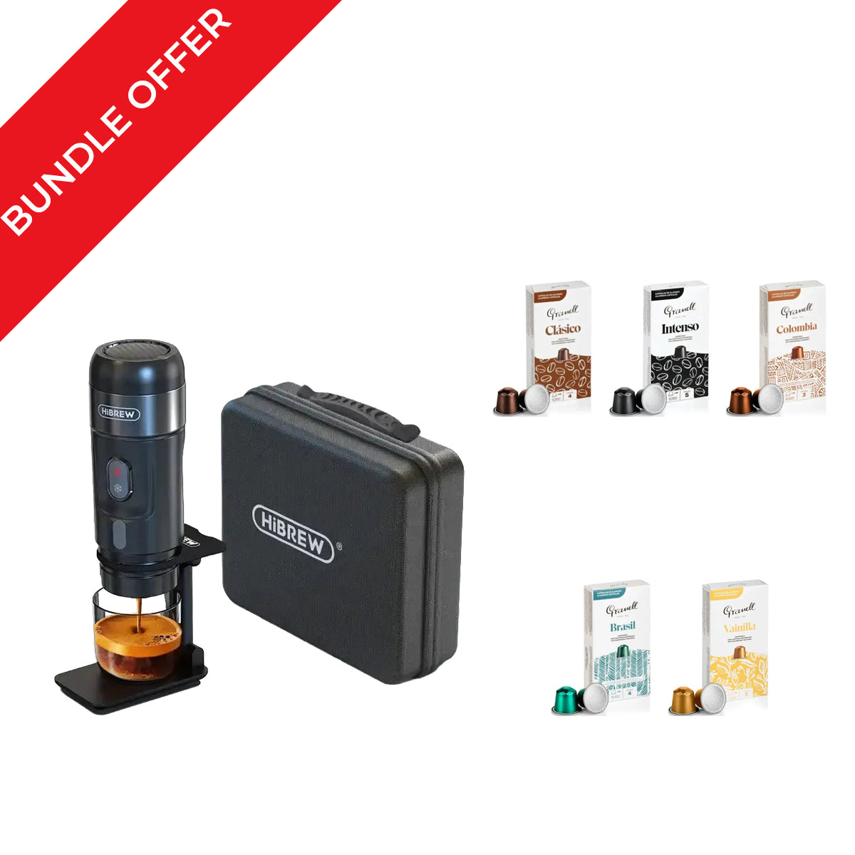 Hibrew H4A Portable 3 in 1 Coffee Machine + 50 Granell Capsules Bundle