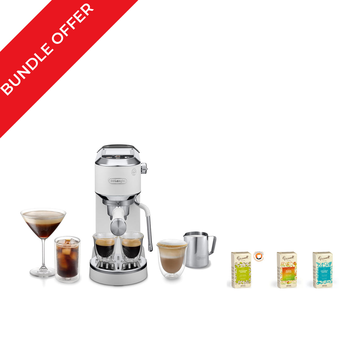 De'Longhi Dedica Duo EC890.M Espresso & Cold Brew Machine Silver + Gifts + 3 Granell Ground Coffee 250g Bundle