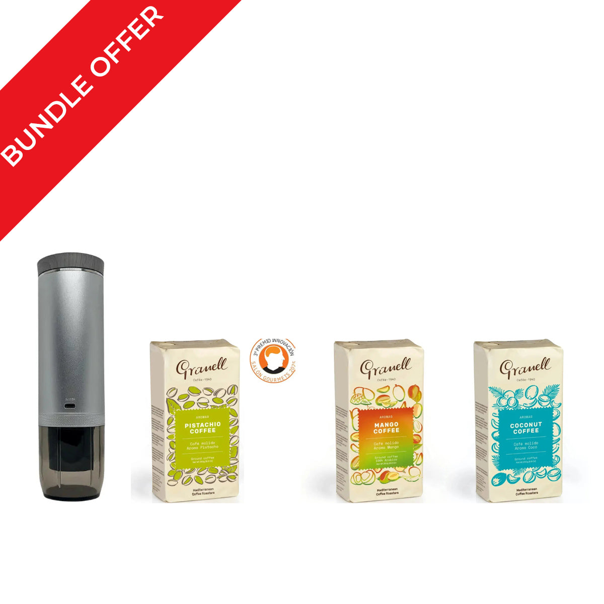 MaxxPresso Portable 2-in-1 Espresso Coffee Maker M3 + 3 Granell Ground Coffee 250g Bundle