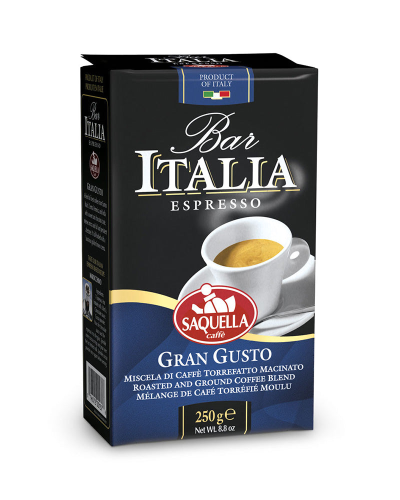 Saquella Bar Italia Gran Gusto Ground Coffee Tin 250g front pack
