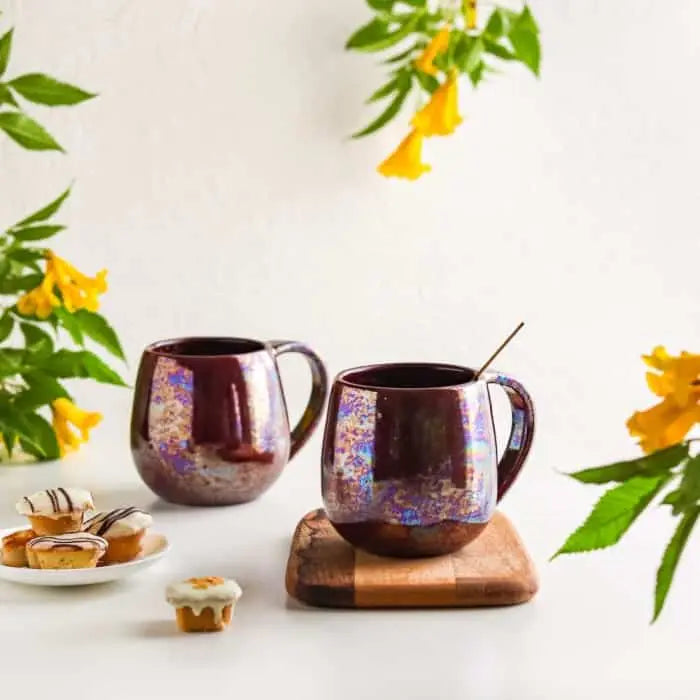 Happiness Handmade Pottery Coffee Mug - Burgundy Mug at Coffee & Cream Egypt