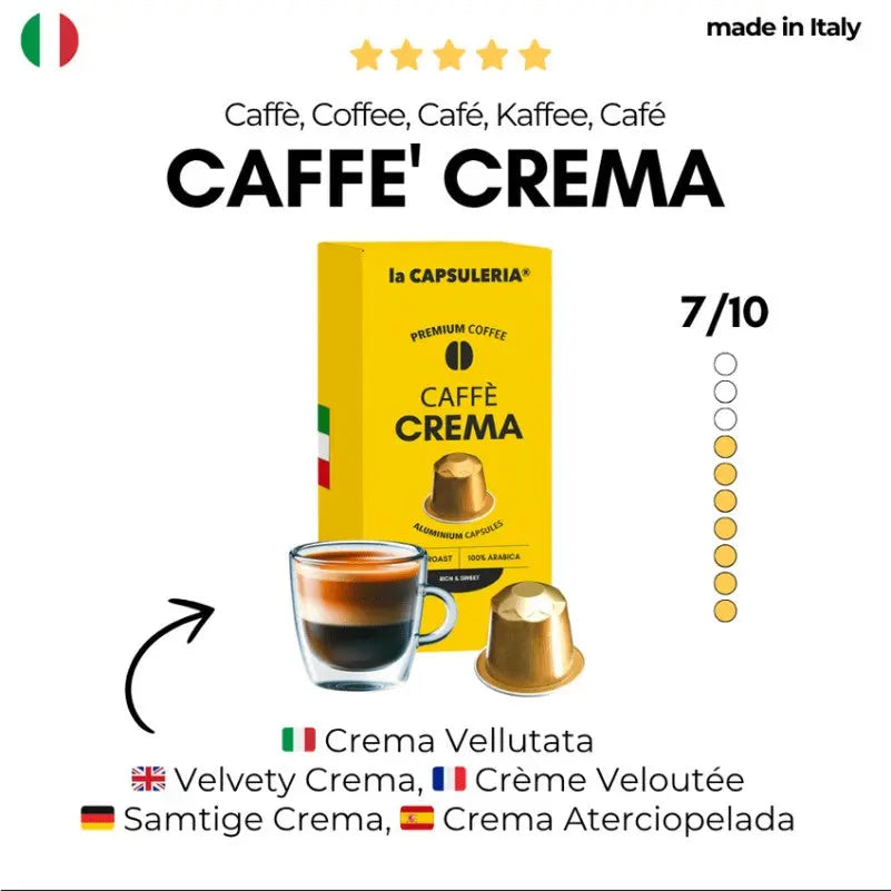 LACAPSULERIA - CREMA Coffee - Aluminum Capsules compatible with Nespresso®- 10 CAPS Coffee & Cream
