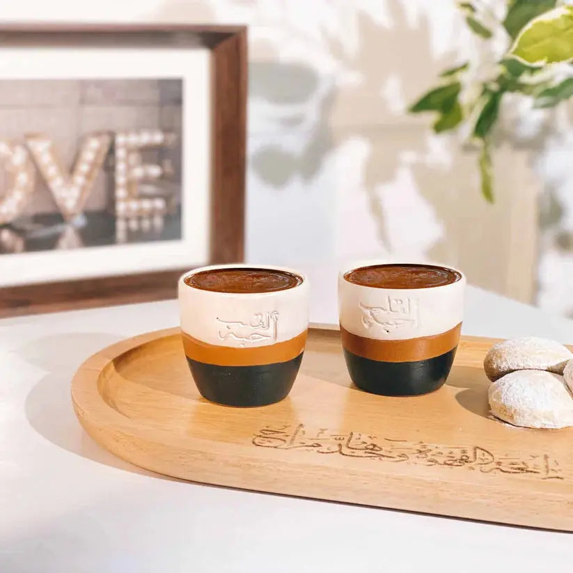 Happiness Handmade Pottery - Wavy Black & Brown Espresso Cup - 100 ml (Set of 2) at Coffee & Cream Egypt