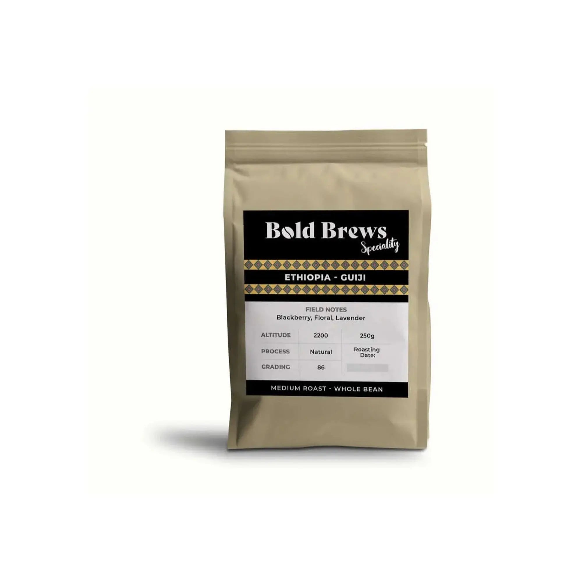 Bold Brews Ethiopia Guji whole coffee beans 250g specialty bag