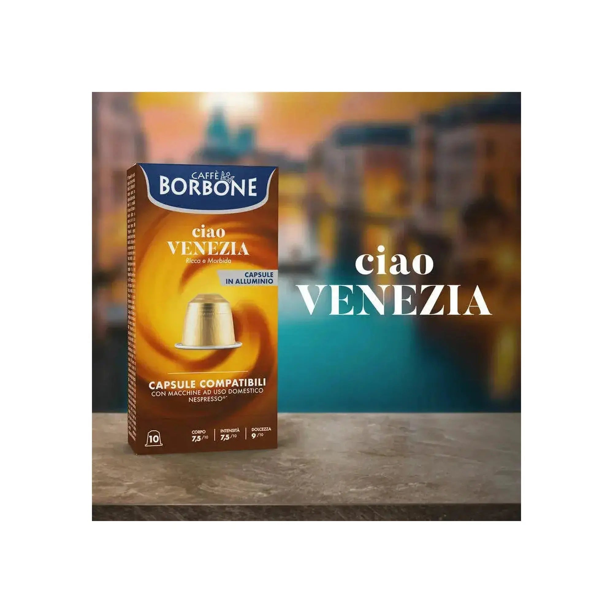 Order Caffe Borbone - CIAO VENEZIA Nespresso® compatible - 10 capsules for LE 199.00 at Coffee & Cream, All your coffee needs in one place. Shop Coffee, Beans, Ground Coffee, Instant Coffee, Creamers, Coffee Machines, Blenders, and more. 50+ Brands Monin,