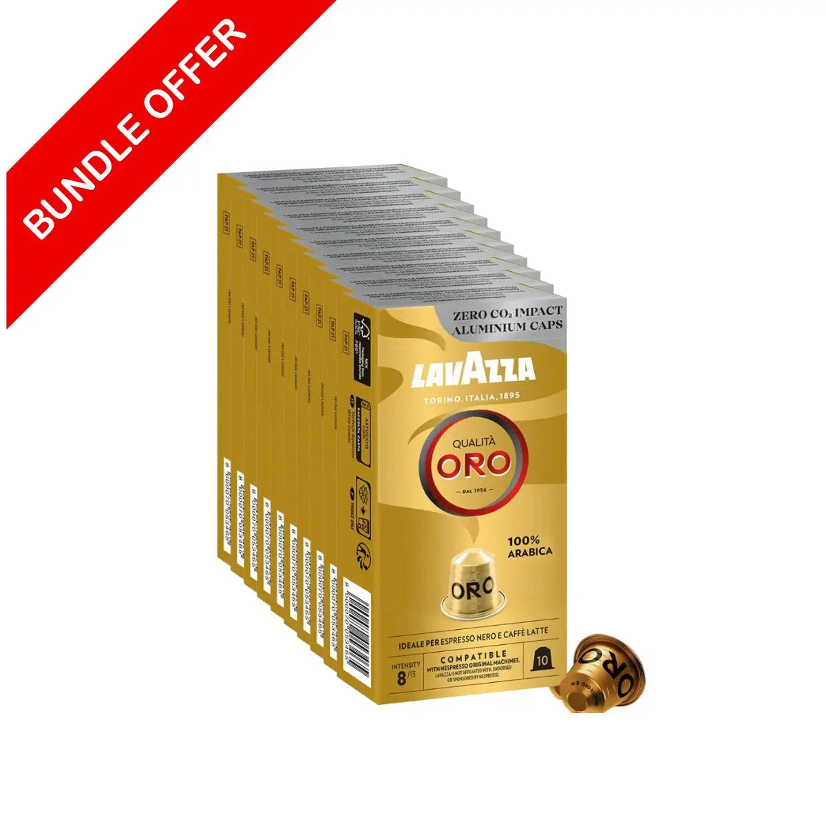 (100 Capsules) Lavazza - Qualita Oro Gold Compatible by Nespresso -10X10 capsules - Bundle Coffee & Cream