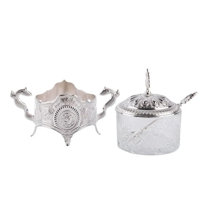 Order KGA - Round Glass Sugar Bowl with Silver Accents - #7923 for LE 750.00 at Coffee & Cream, All your coffee needs in one place. Shop Coffee, Beans, Ground Coffee, Instant Coffee, Creamers, Coffee Machines, Blenders, and more. 50+ Brands Monin, Lavazza