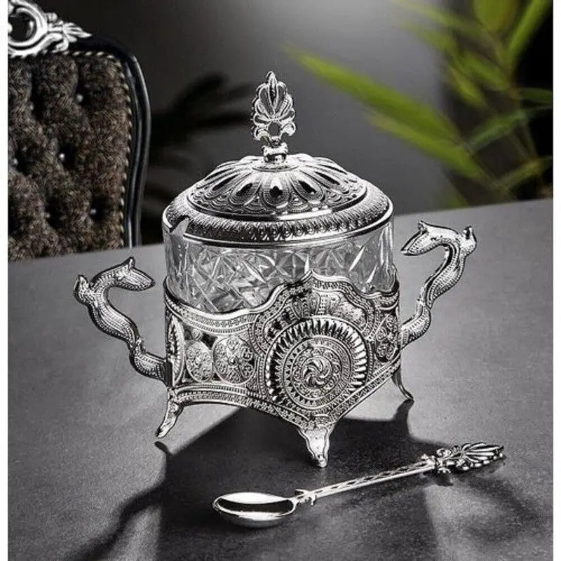 KGA1 KGA - Round Glass Sugar Bowl with Silver Accents - #7923 at Coffee & Cream Egypt