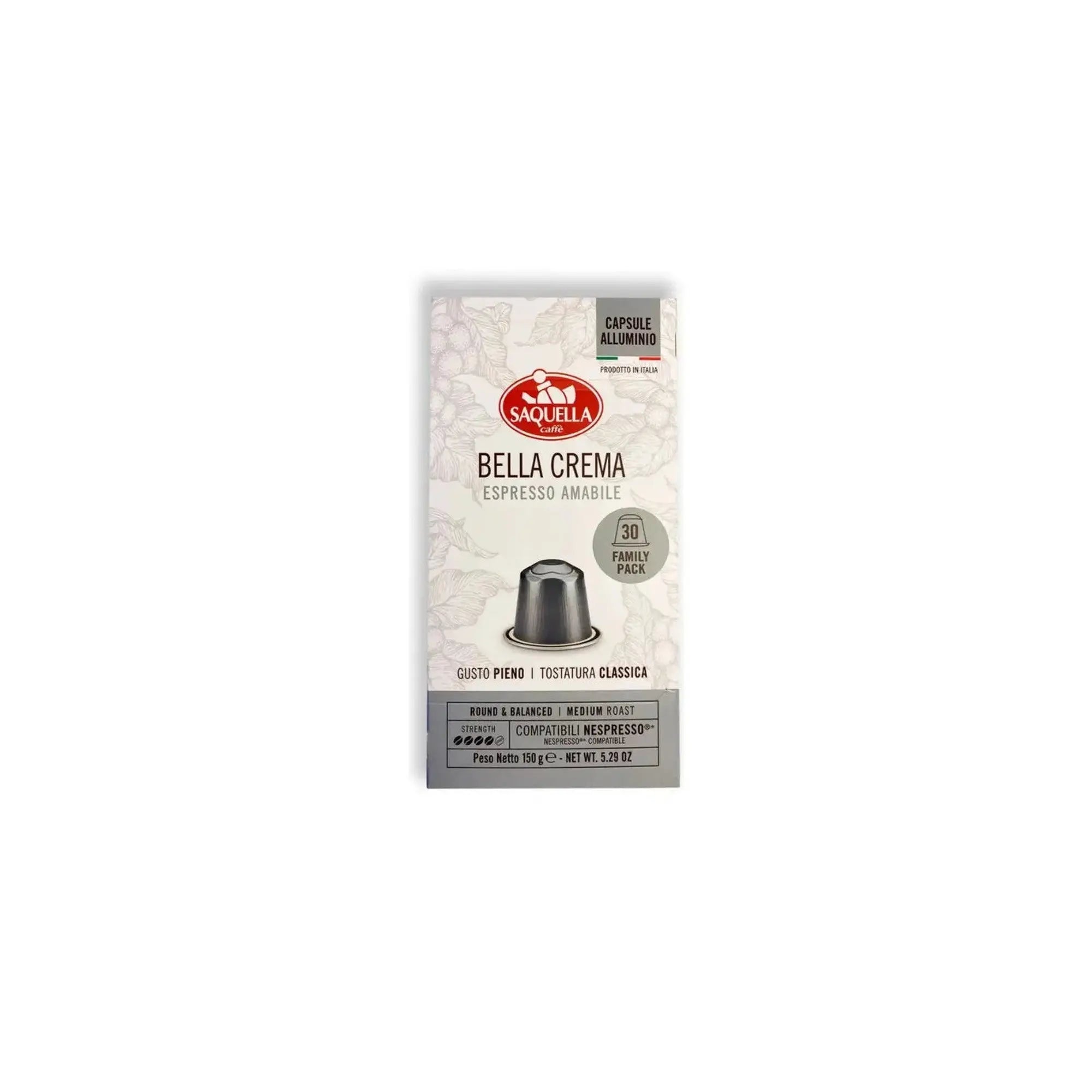 Saquella - Bella Crema Compatible With Nespresso - 30 capsules at Coffee & Cream Egypt