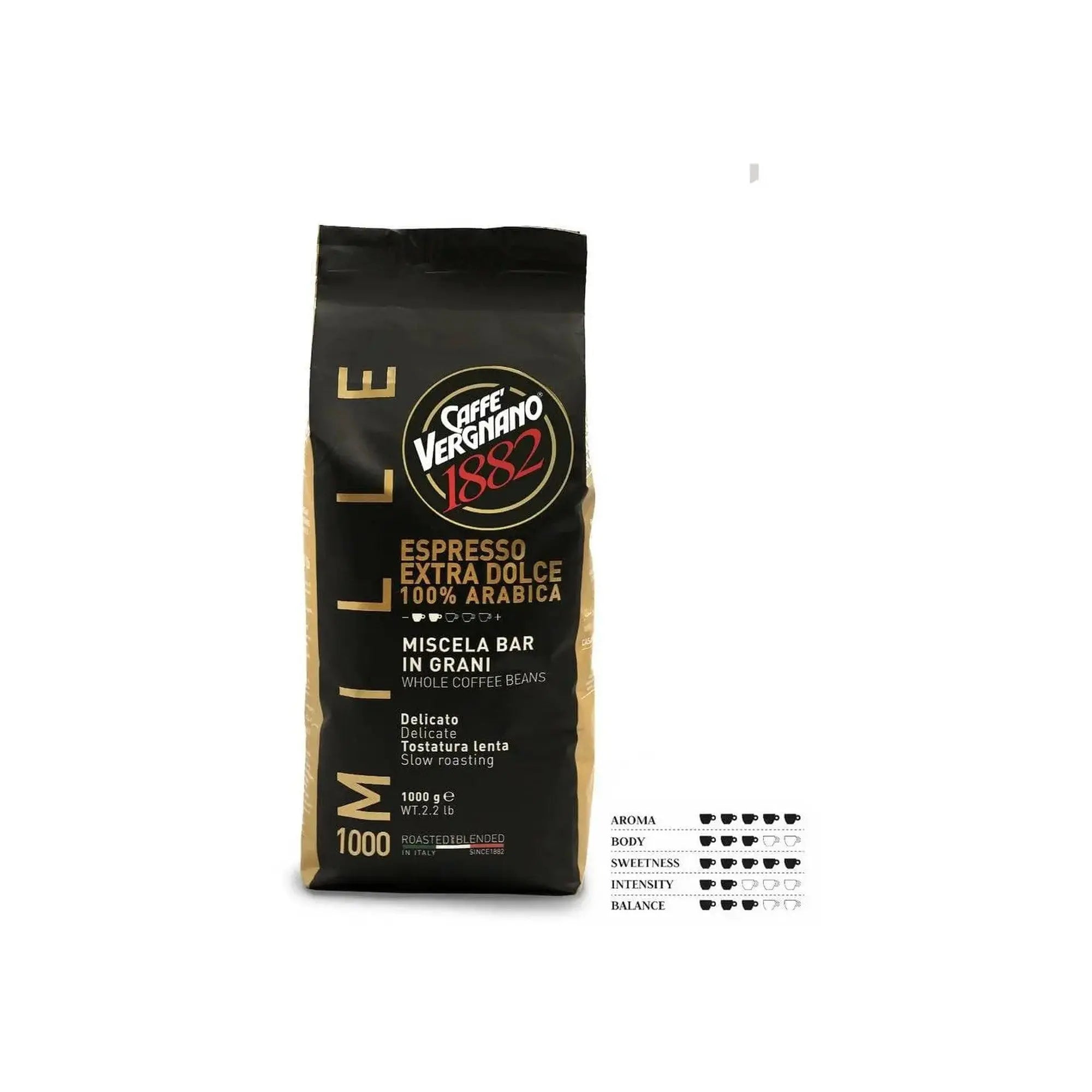 Caffè Vergnano -1000 mille extra dolce Whole Beans -1kg at Coffee & Cream Egypt