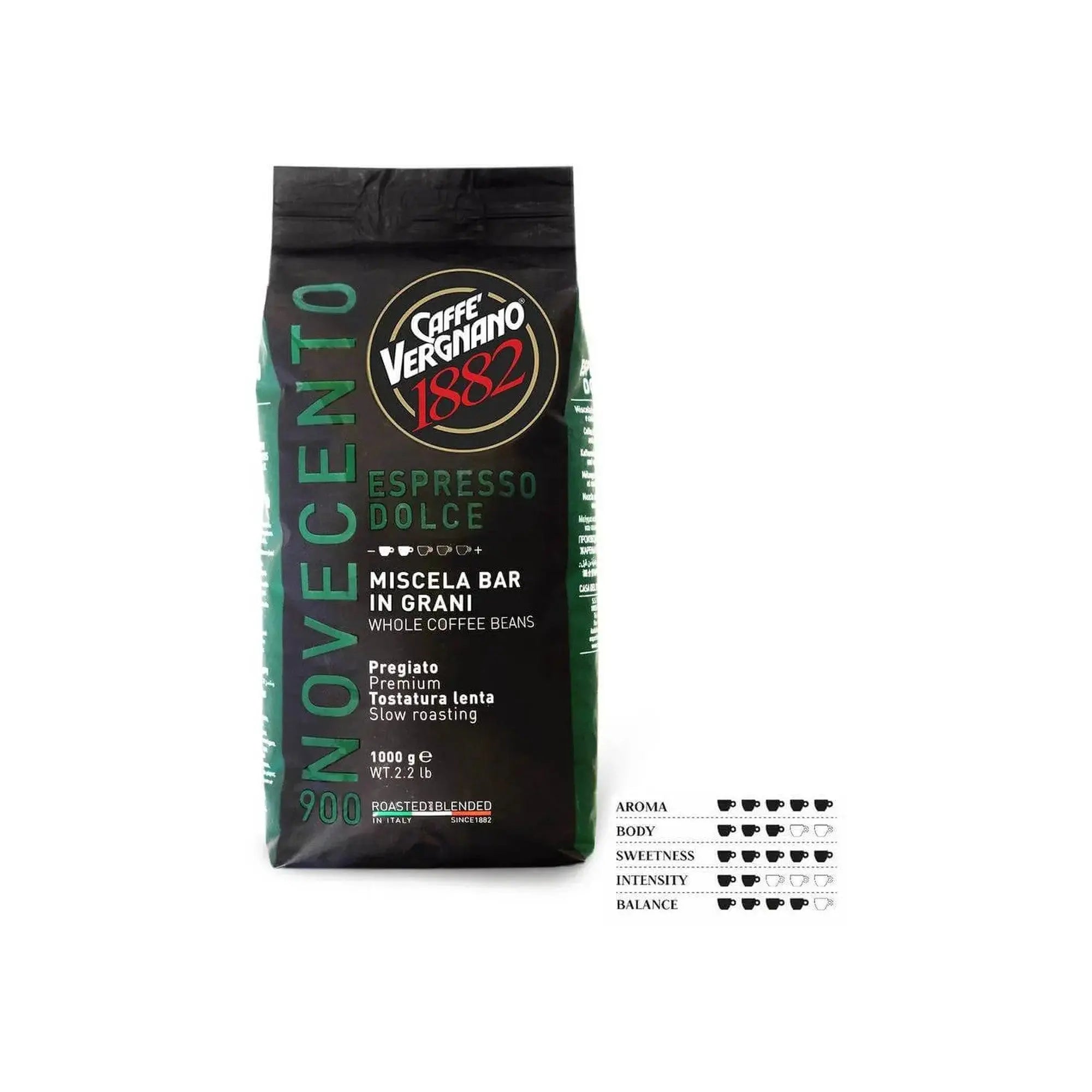 Caffè Vergnano - 900 novecento dolce Whole Beans -1kg at Coffee & Cream Egypt