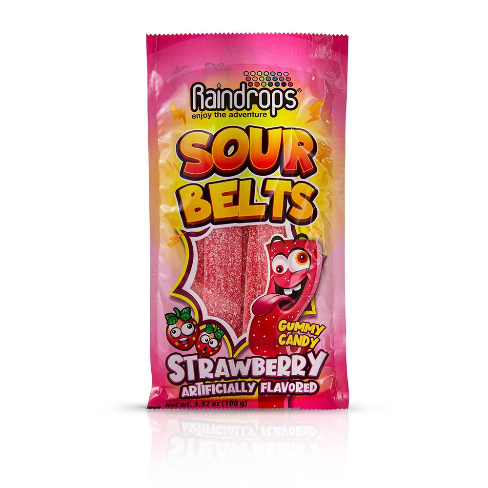 Raindrops - Sour Belts Strawberry Flavor - 100g  best before 7/2024