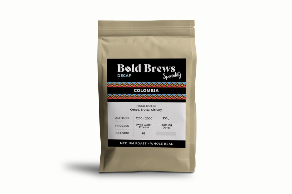 Bold Brews - Colombia - Decaffeinated - Whole Coffee Beans (Specialty Coffee)- 250g