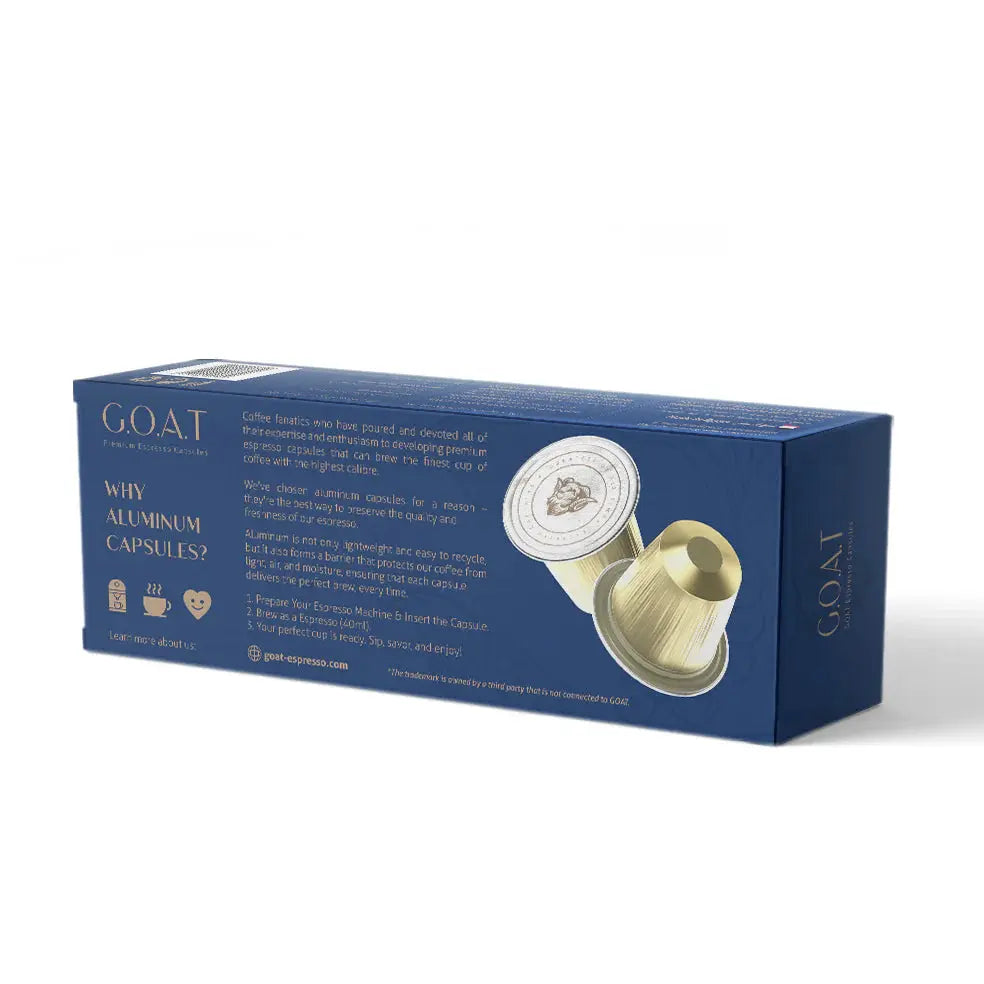 Order GOAT - Lungo Espresso Compatible By Nespresso-12 Aluminum Capsules for LE 225.00 at Coffee & Cream, All your coffee needs in one place. Shop Coffee, Beans, Ground Coffee, Instant Coffee, Creamers, Coffee Machines, Blenders, and more. 50+ Brands Moni