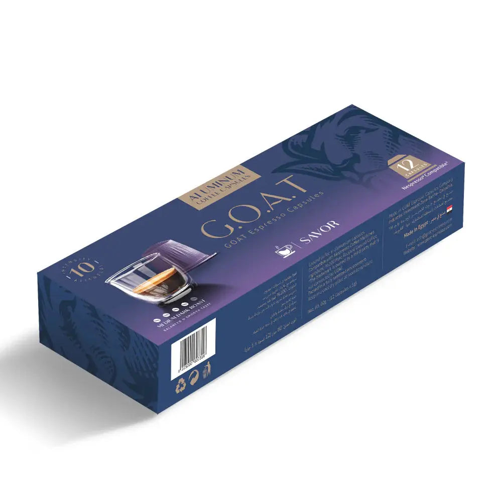 Order GOAT - Savor Espresso Compatible By Nespresso-12 Aluminum Capsules for LE 225.00 at Coffee & Cream, All your coffee needs in one place. Shop Coffee, Beans, Ground Coffee, Instant Coffee, Creamers, Coffee Machines, Blenders, and more. 50+ Brands Moni