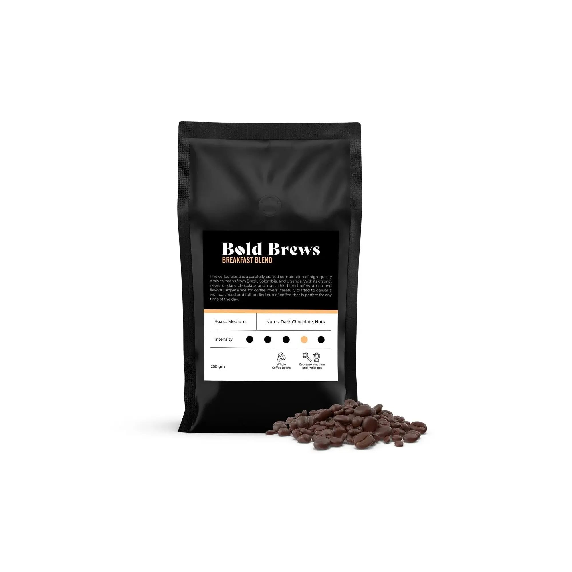 Order Bold Brews - Breakfast Blend Whole Coffee Beans - 250g for LE 245.00 at Coffee & Cream, All your coffee needs in one place. Shop Coffee, Beans, Ground Coffee, Instant Coffee, Creamers, Coffee Machines, Blenders, and more. 50+ Brands Monin, Lavazza,