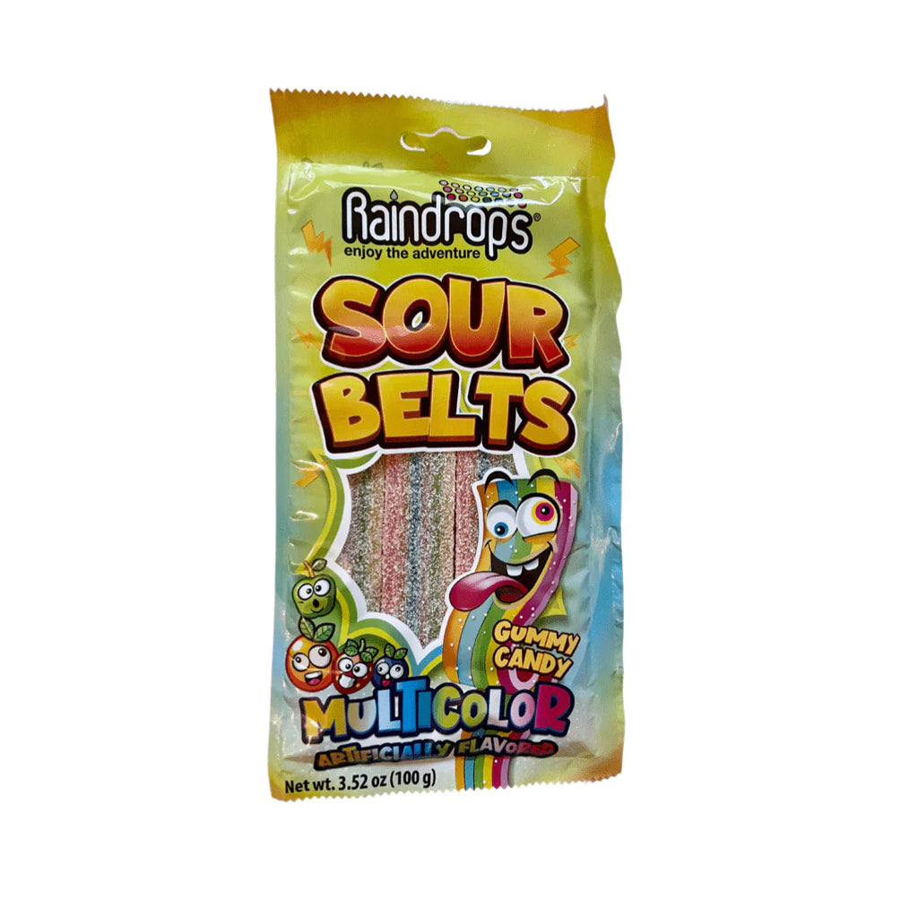 Raindrops - Sour Belts Multi Color Flavor - 100g best before 7/2024