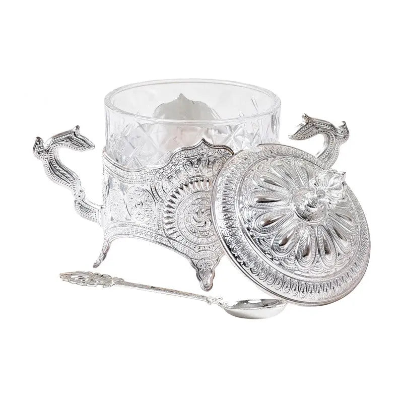 Order KGA - Round Glass Sugar Bowl with Silver Accents - #7923 for LE 750.00 at Coffee & Cream, All your coffee needs in one place. Shop Coffee, Beans, Ground Coffee, Instant Coffee, Creamers, Coffee Machines, Blenders, and more. 50+ Brands Monin, Lavazza