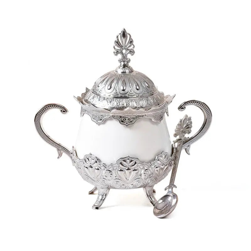 Order KGA - Round Silver Sugar Bowl with White Porcelain - #7091 for LE 750.00 at Coffee & Cream, All your coffee needs in one place. Shop Coffee, Beans, Ground Coffee, Instant Coffee, Creamers, Coffee Machines, Blenders, equipment and more. 50+ Brands Mo