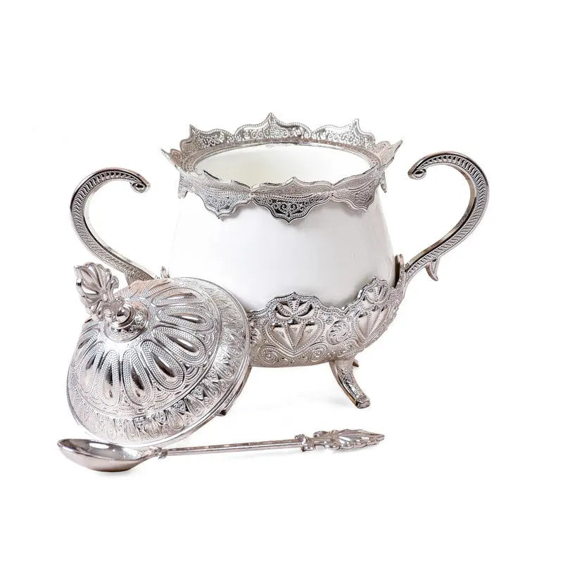 Order KGA - Round Silver Sugar Bowl with White Porcelain - #7091 for LE 750.00 at Coffee & Cream, All your coffee needs in one place. Shop Coffee, Beans, Ground Coffee, Instant Coffee, Creamers, Coffee Machines, Blenders, equipment and more. 50+ Brands Mo
