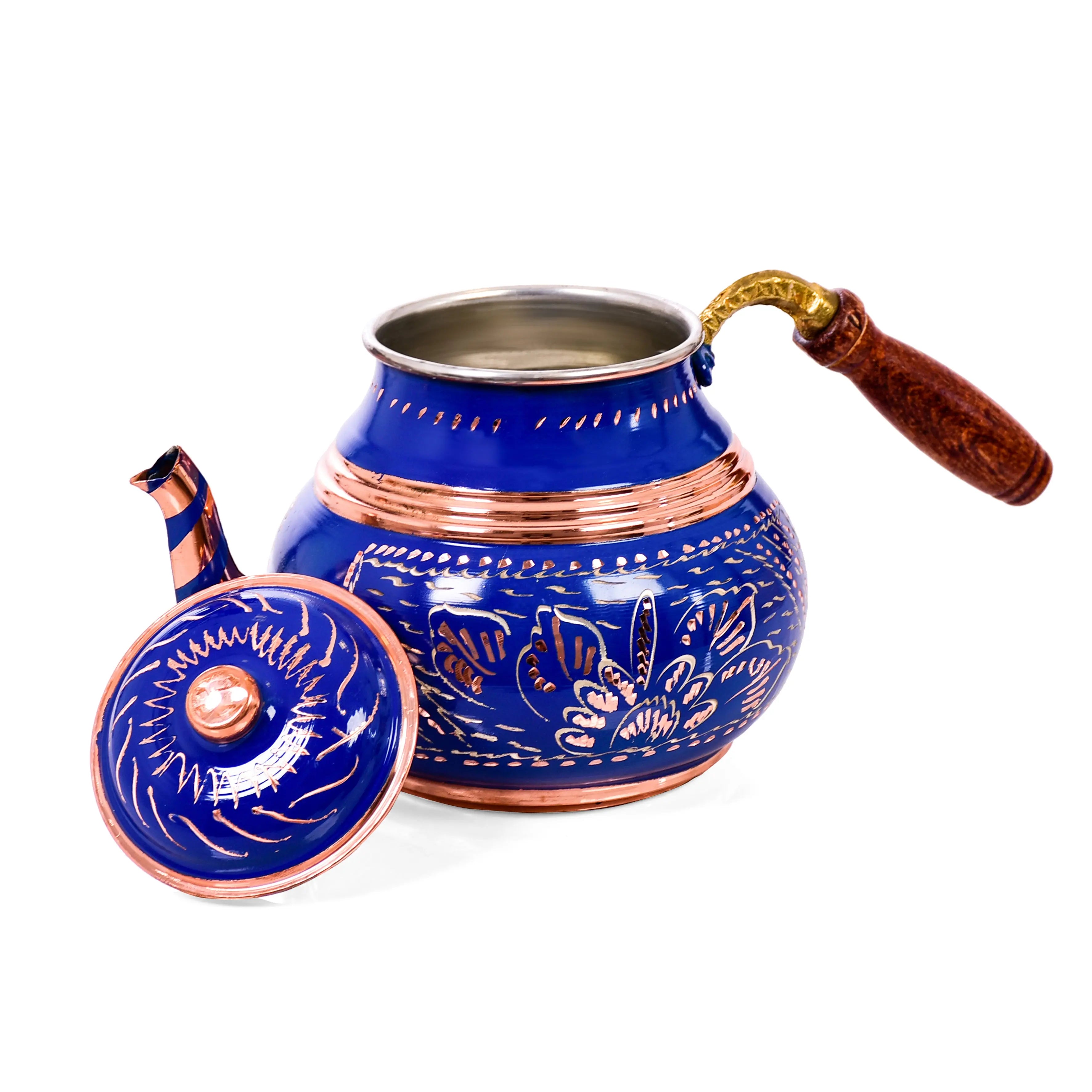 KGA1 KGA - Authentic Turkish Copper Tea Pot - Blue -1L #7503 at Coffee & Cream Egypt
