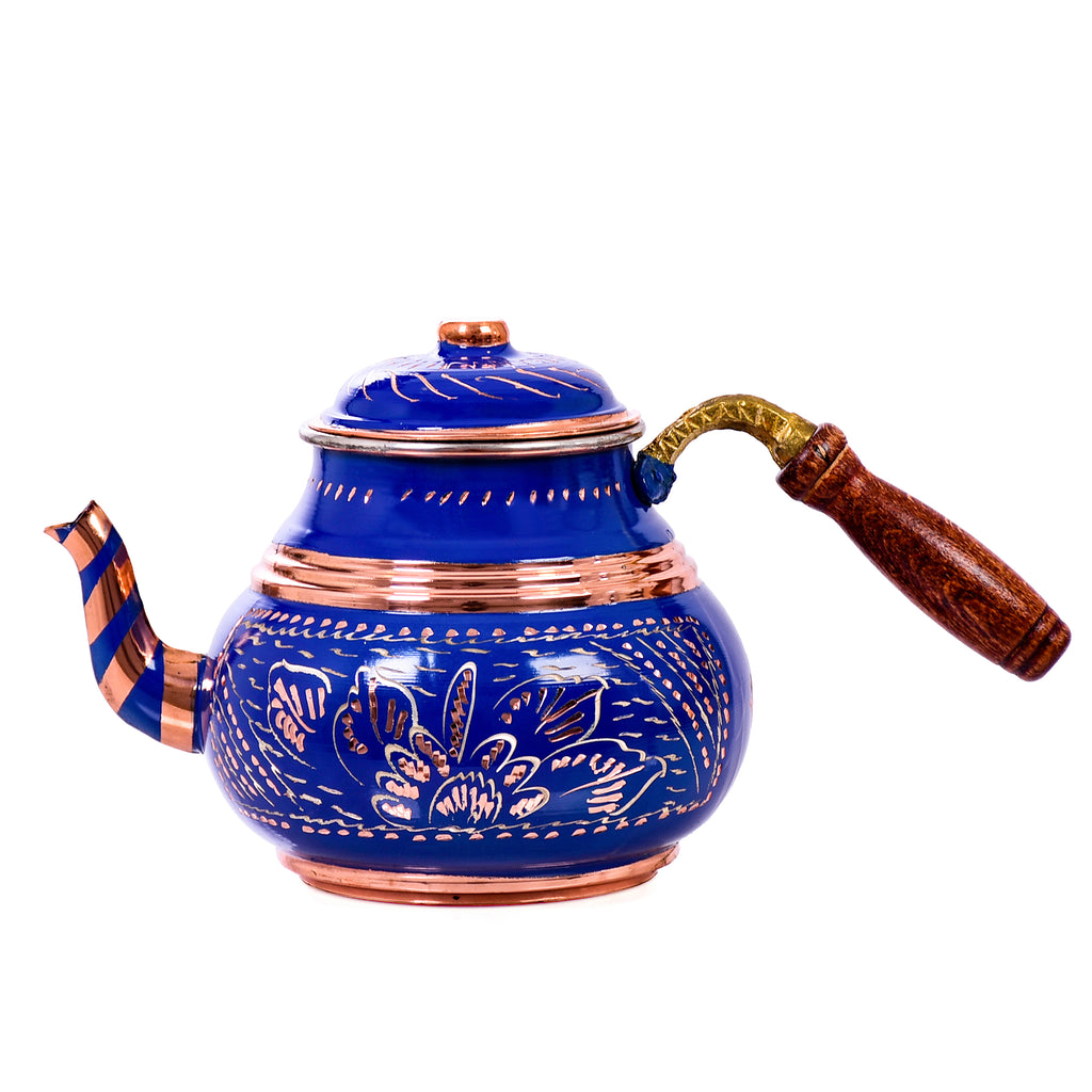 KGA - Authentic Turkish Copper Tea Pot - Blue -2L