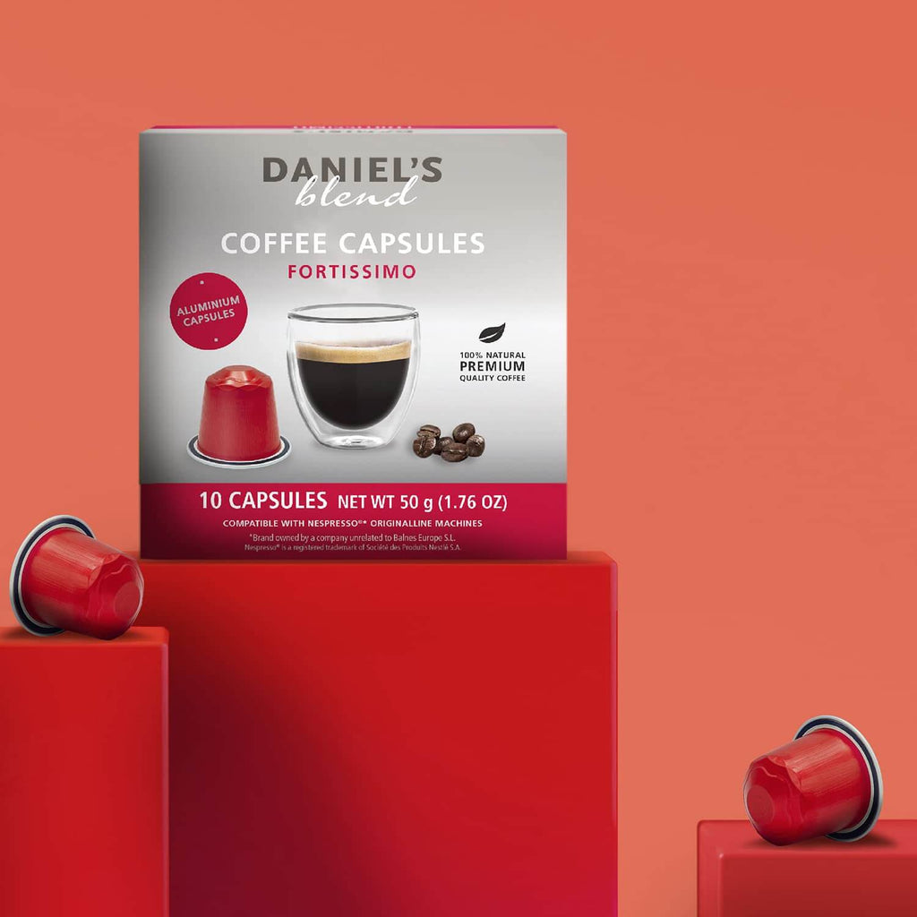 Order Daniel's Blend - Fortissimo Compatible by Nespresso - 10 capsules for LE 220.00 at Coffee & Cream, All your coffee needs in one place. Shop Coffee, Beans, Ground Coffee, Instant Coffee, Creamers, Coffee Machines, Blenders, and more. 50+ Brands Monin