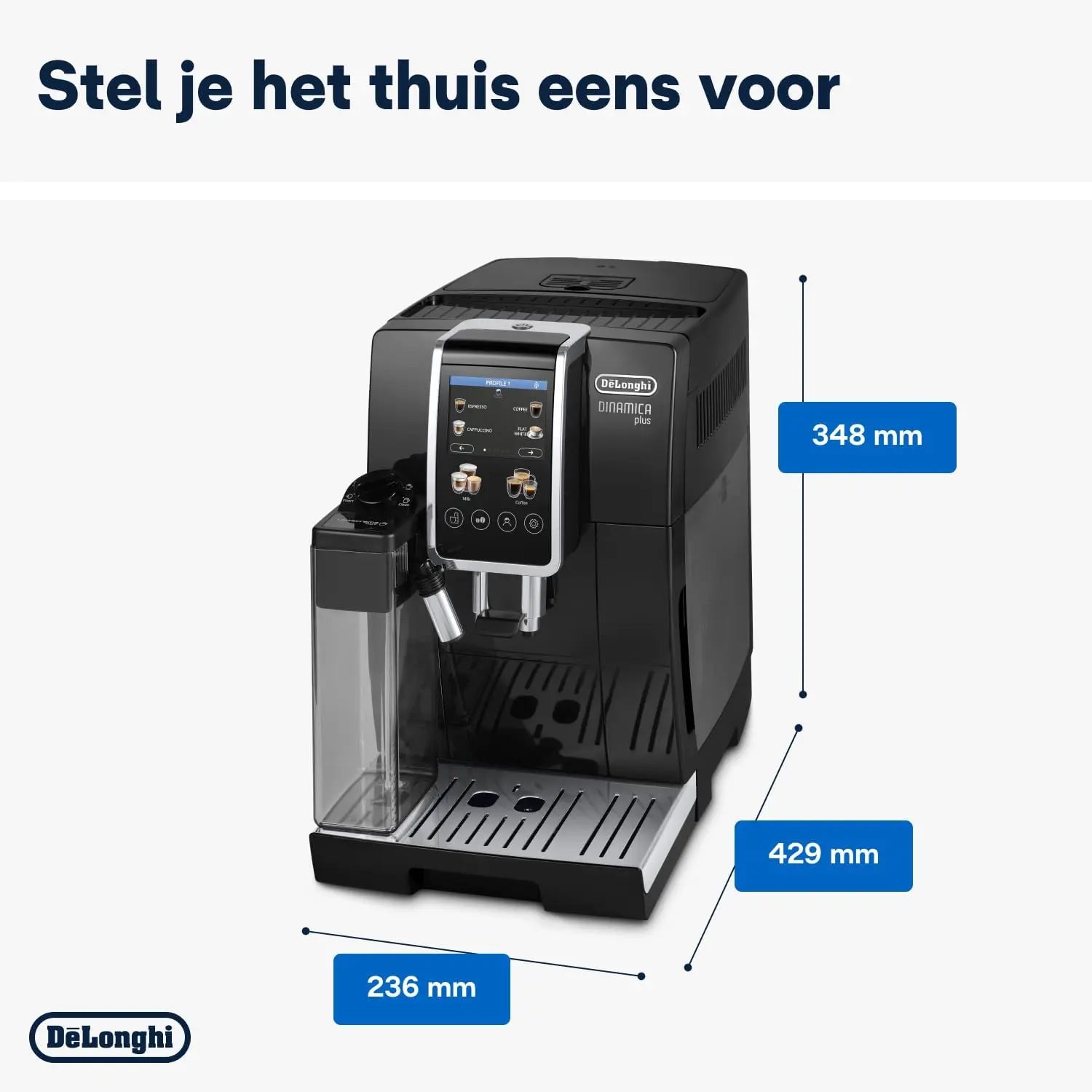 Order De'Longhi Dinamica Plus ECAM382.70.B Automatic Coffee Maker for Coffee Beans, Cappuccino Machine with LatteCrema Hot Espresso Machine, Cup with 18 Recipes, TFT Display 8.9 cm (3.5 Inches) 1450 W, for LE 68850.00 at Coffee & Cream, All your coffee ne