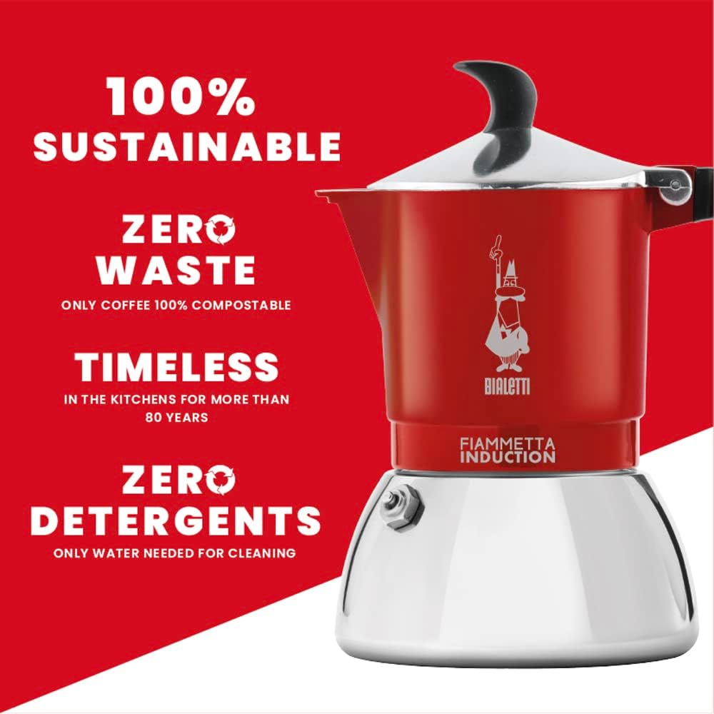 Bialetti Fiammetta Induction Coffee Maker Red 2 Cups