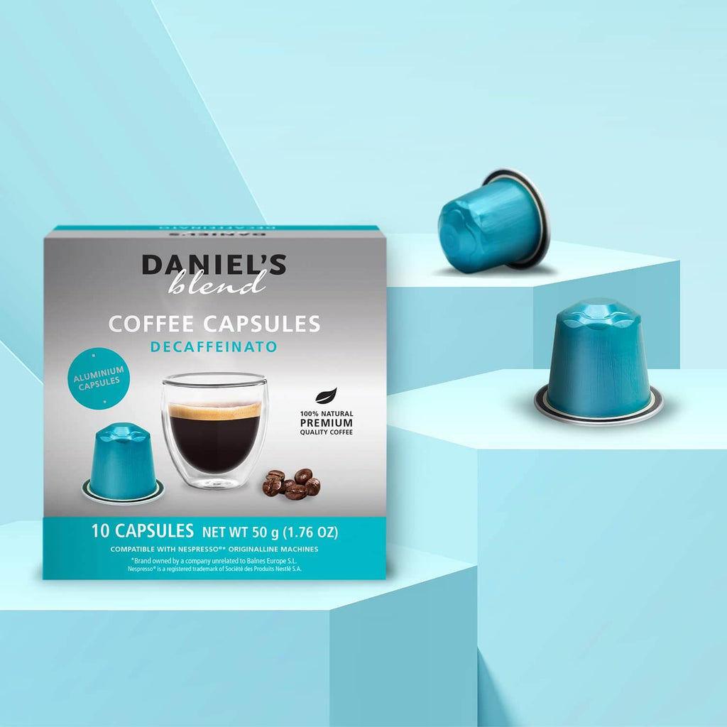 Order Daniel's Blend - Decaffeinato Compatible by Nespresso - 10 capsules for LE 220.00 at Coffee & Cream, All your coffee needs in one place. Shop Coffee, Beans, Ground Coffee, Instant Coffee, Creamers, Coffee Machines, Blenders, and more. 50+ Brands Mon