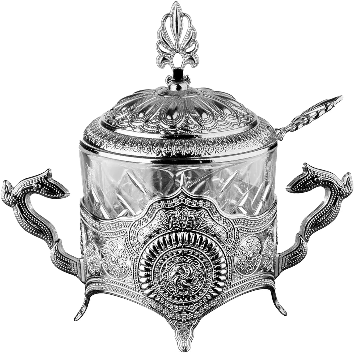 Order KGA - Round Glass Sugar Bowl with Silver Accents - #7923 for LE 750.00 at Coffee & Cream, All your coffee needs in one place. Shop Coffee, Beans, Ground Coffee, Instant Coffee, Creamers, Coffee Machines, Blenders, and more. 50+ Brands Monin, Lavazza