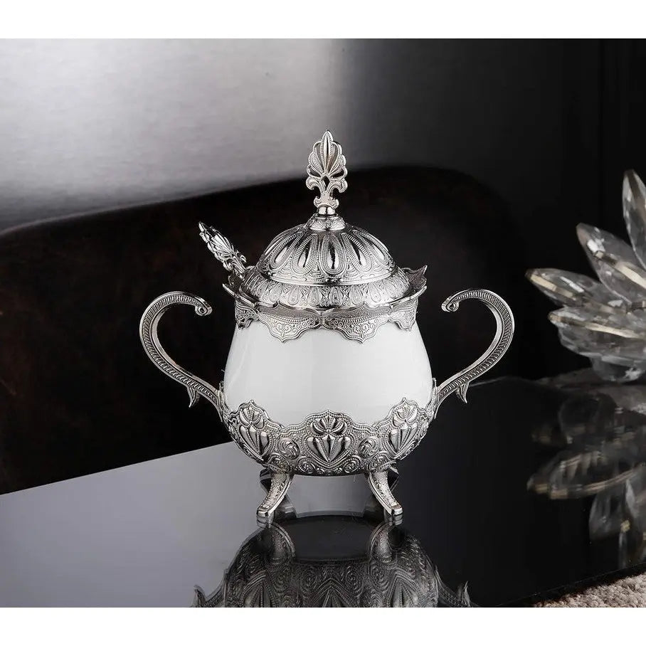 Order KGA - Round Silver Sugar Bowl with White Porcelain - #7091 for LE 750.00 at Coffee & Cream, All your coffee needs in one place. Shop Coffee, Beans, Ground Coffee, Instant Coffee, Creamers, Coffee Machines, Blenders, equipment and more. 50+ Brands Mo