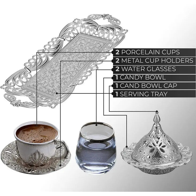 Order KGA - Double Presentation White & Silver Coffee Set #7794 for LE 1550.00 at Coffee & Cream, All your coffee needs in one place. Shop Coffee, Beans, Ground Coffee, Instant Coffee, Creamers, Coffee Machines, Blenders, and more. 50+ Brands Monin, Lavaz