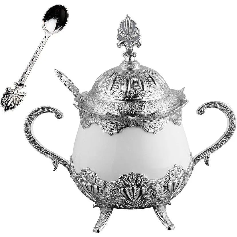 Order KGA - Round Silver Sugar Bowl with White Porcelain - #7091 for LE 750.00 at Coffee & Cream, All your coffee needs in one place. Shop Coffee, Beans, Ground Coffee, Instant Coffee, Creamers, Coffee Machines, Blenders, equipment and more. 50+ Brands Mo