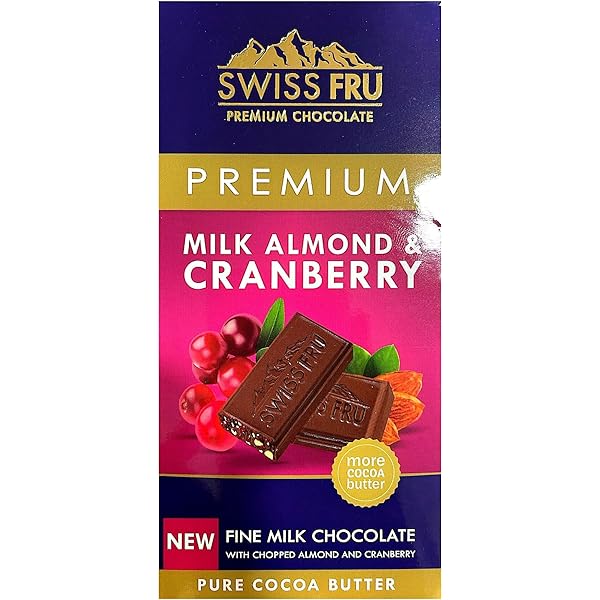 Swiss Fru - Premium Milk Chocolate With Almond And Cranberry - 80g