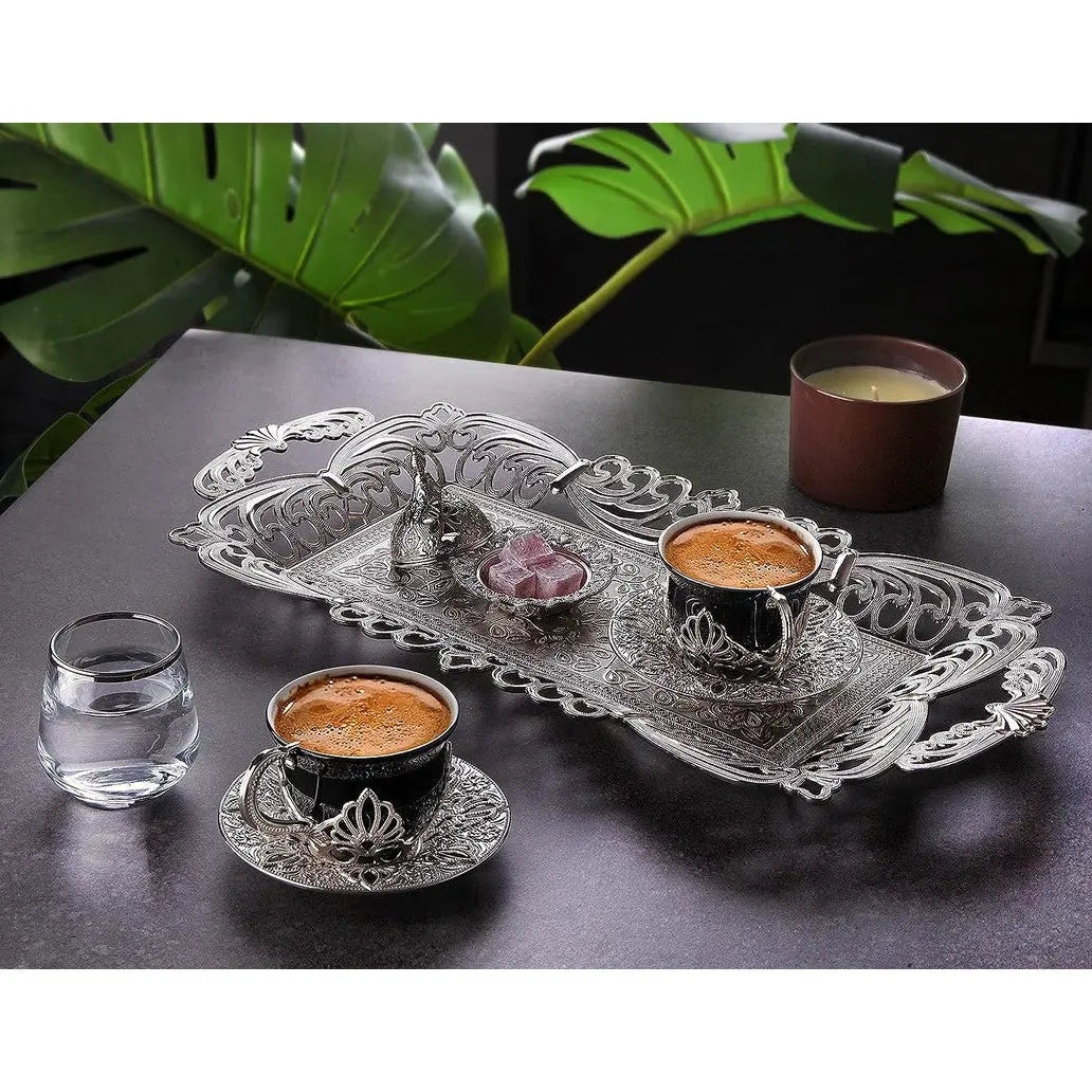 Order KGA - Double presentation Black Porcelain & Silver Coffee Set #7817 for LE 1550.00 at Coffee & Cream, All your coffee needs in one place. Shop Coffee, Beans, Ground Coffee, Instant Coffee, Creamers, Coffee Machines, Blenders, equipment and more. 50+
