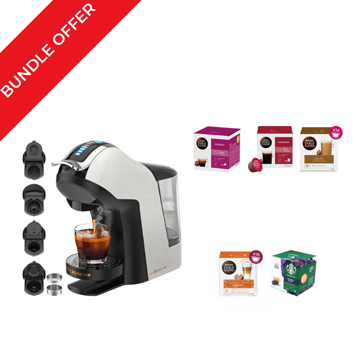 MaxxPresso Multi Function 5in1 Coffee Maker M1 + 76 Dolce Gusto Capsules Bundle
