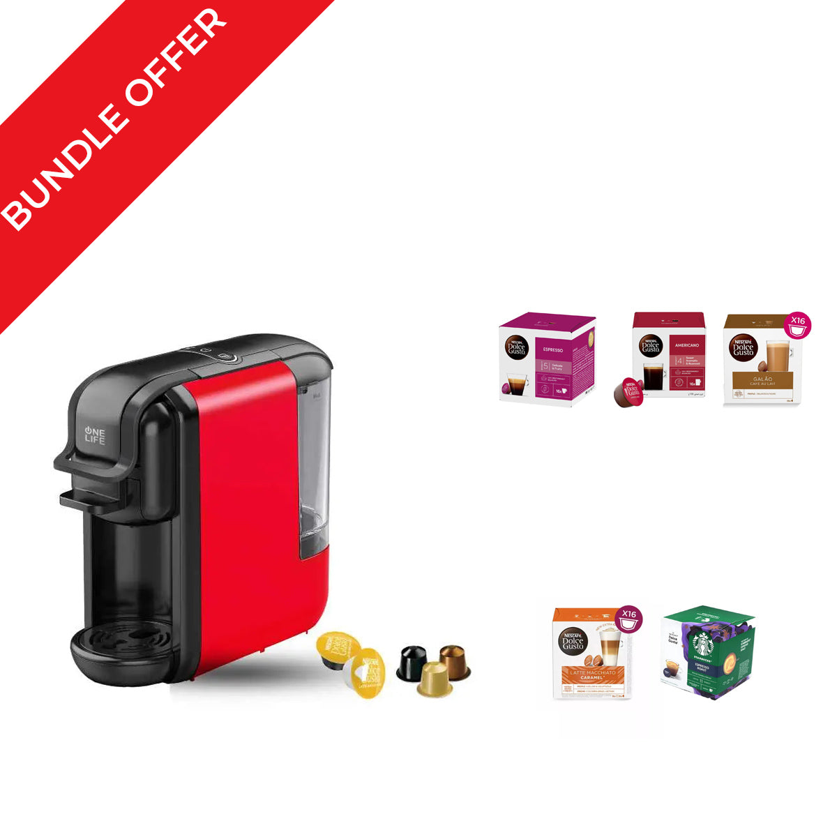 One life Espresso Machine Multi Capsule Coffee Maker 4 in 1 ES90R/B ( With warra + 76 Dolce Gusto Capsules Bundle