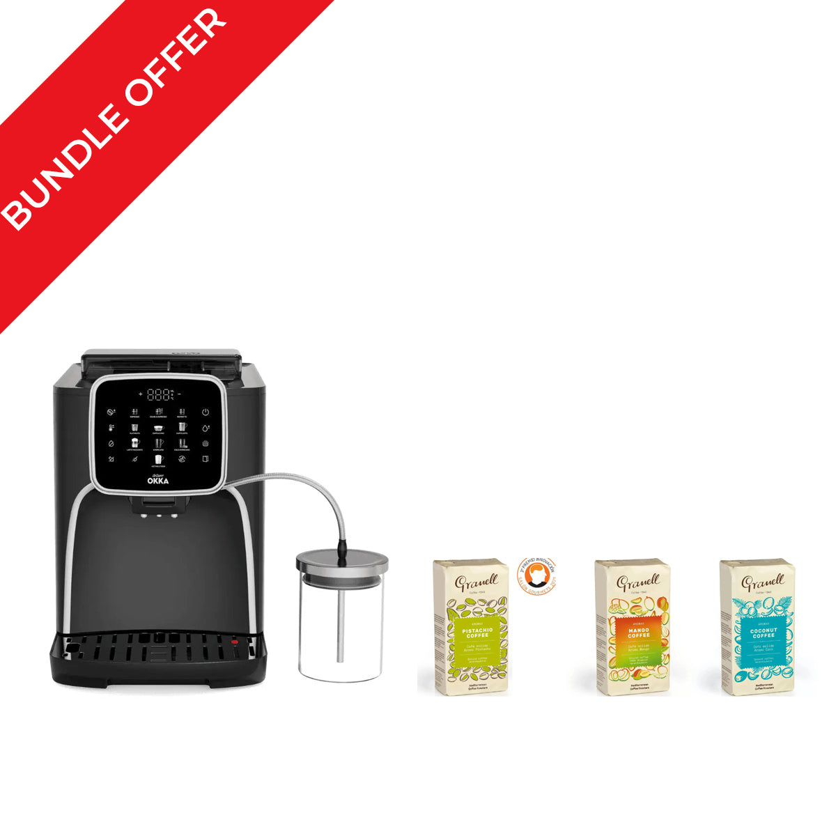 Arzum Okka Pro M Fully Automatic Espresso Machine — Silver + 3 Granell Ground Coffee 250g Bundle