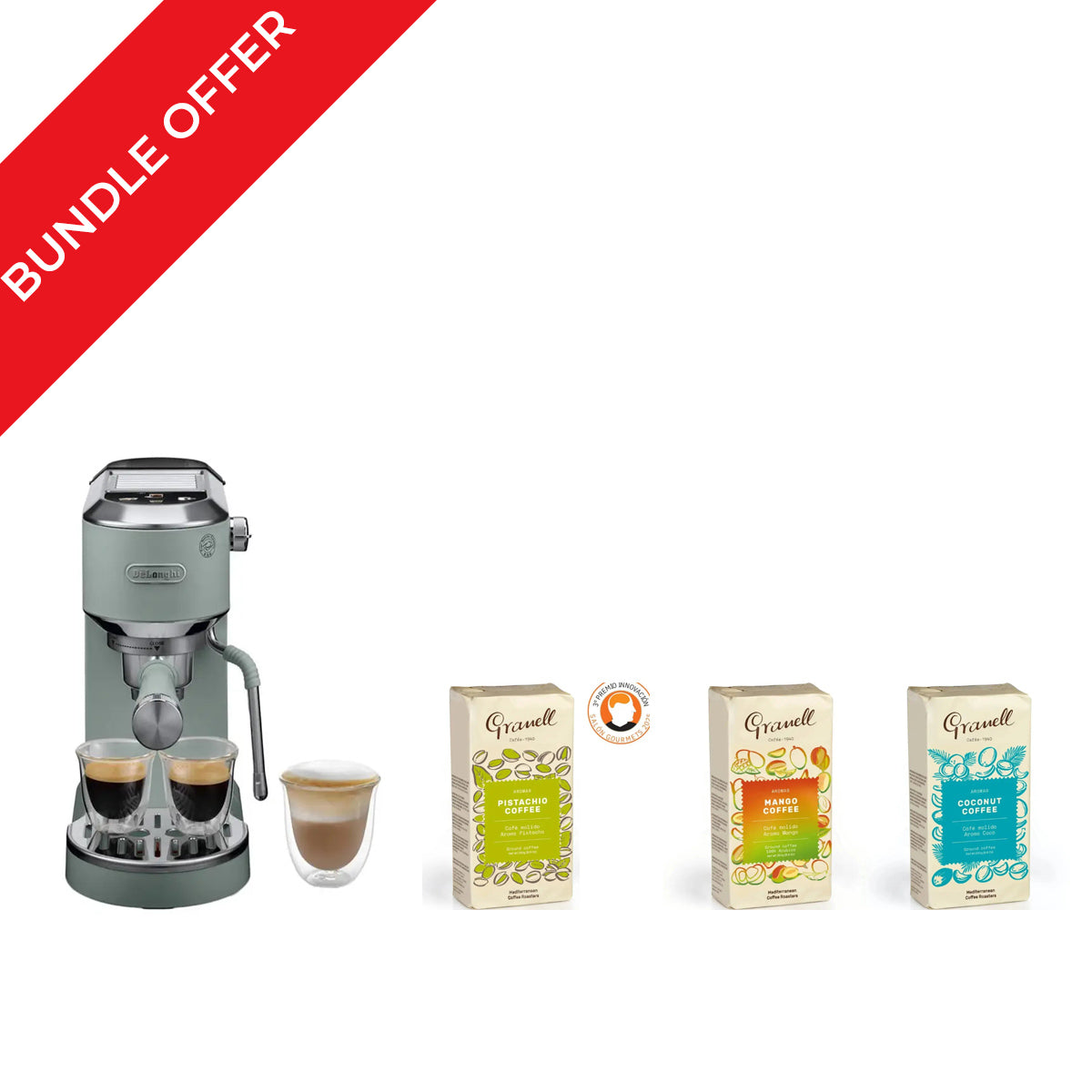 De'Longhi Dedica Duo EC890.GR Espresso & Cold Brew Machine Mint Green + Gifts + 3 Granell Ground Coffee 250g Bundle