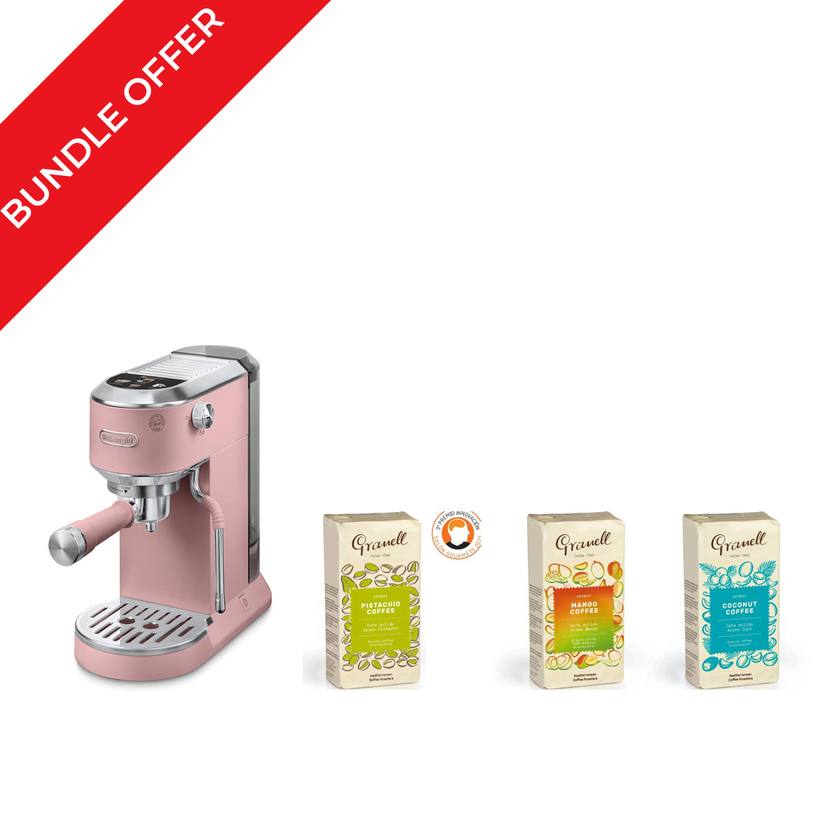De'Longhi Dedica Duo EC890.PK Espresso & Cold Brew Machine Pink + Gifts + 3 Granell Ground Coffee 250g Bundle